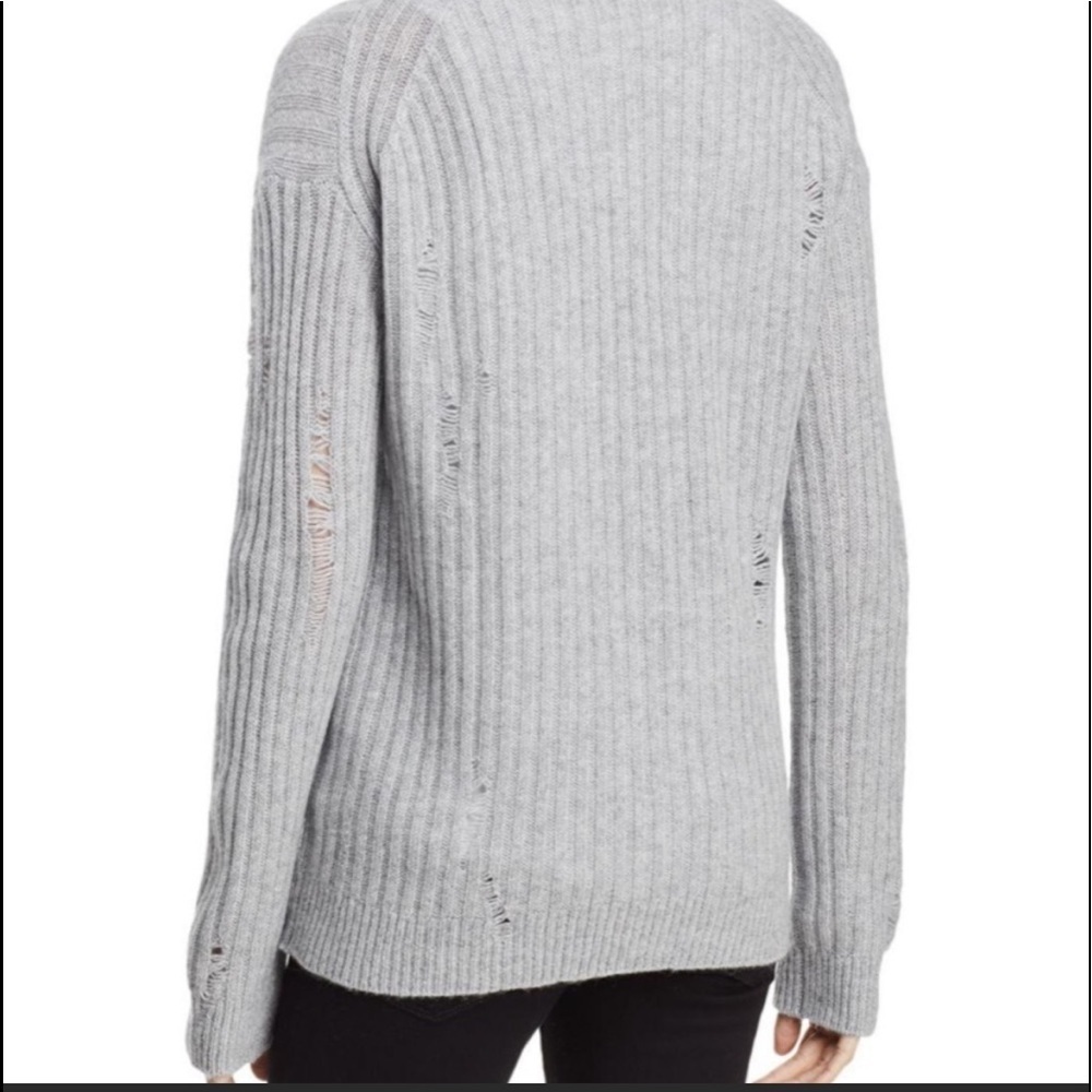 Aqua Cashmere Gray Rib-Knit Distressed Cashmere Sweater Size Small - Picture 4 of 9